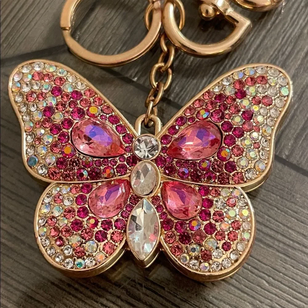 Iron Orchid Studio Rhinestone Butterfly Key Chain Bag Charm Iridescent Gems